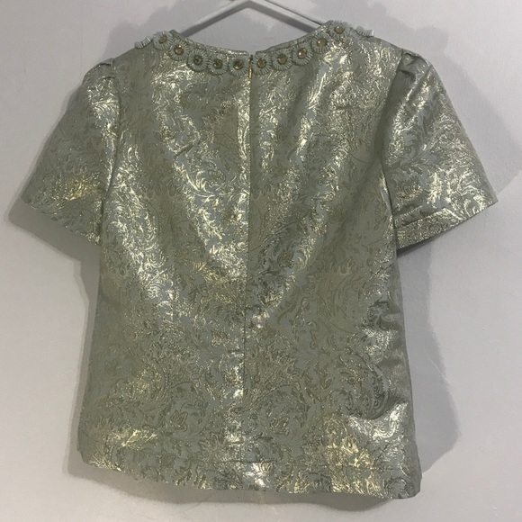 NWOT! Tory Burch Metallic Silk Top, Size 8 - Picture 6 of 8